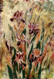 Fioletowe irysy 45*60 batik na jedwabiu
