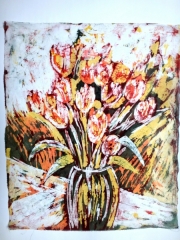 Tulipany 43*50, batik na jedwabiu