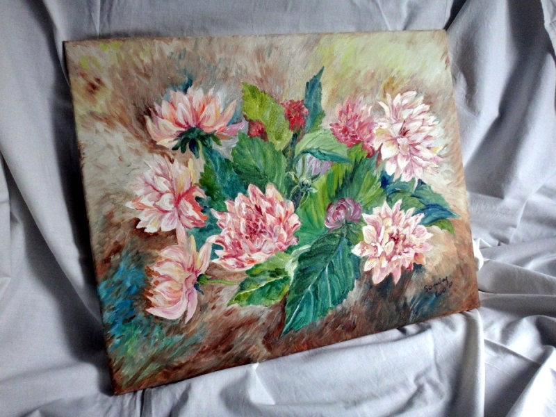 Różowe dalie/50*40